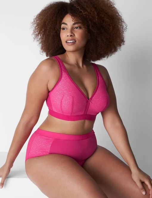 Full Coverage Bras^Lane Bryant Cotton Lightly Lined No-Wire Bra With Lace Pink Yarrow