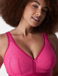 Full Coverage Bras^Lane Bryant Cotton Lightly Lined No-Wire Bra With Lace Pink Yarrow