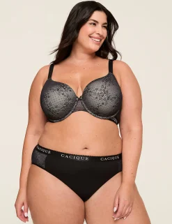 F To K Cups^Lane Bryant Cotton Lightly Lined T-Shirt Bra With Lace Black