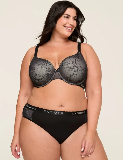 F To K Cups^Lane Bryant Cotton Lightly Lined T-Shirt Bra With Lace Black