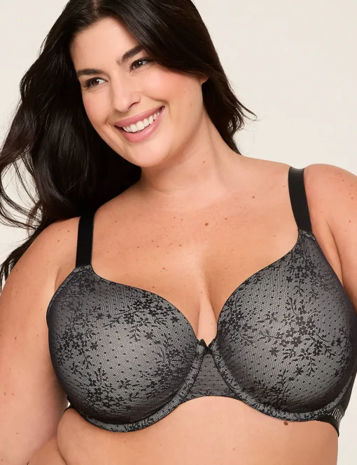 F To K Cups^Lane Bryant Cotton Lightly Lined T-Shirt Bra With Lace Black