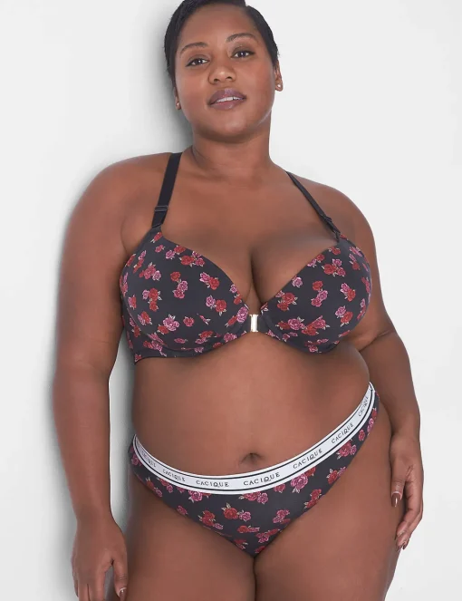 Thong Panties^Lane Bryant Cotton Thong Panty With Wide Waistband Mini Roses