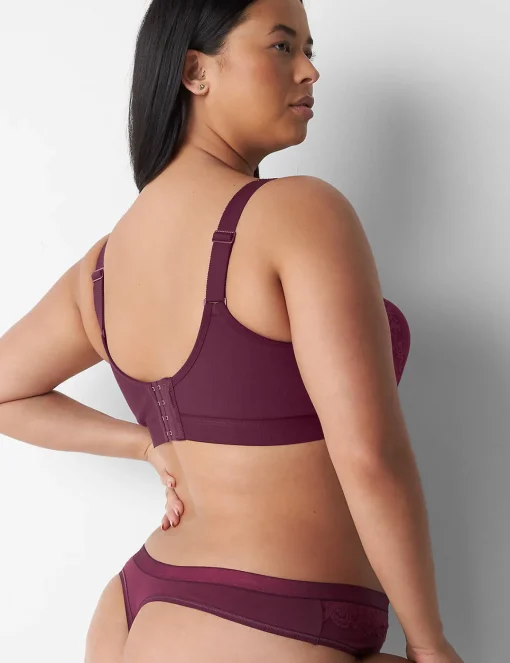 Thong Panties^Lane Bryant Cotton Thong With Lace Waist Grape Wine