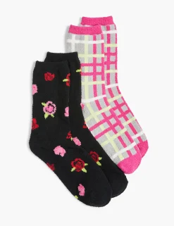 Sleep Separates^Lane Bryant Cozy 2 Pack - Roses And Plaid Gray Skies