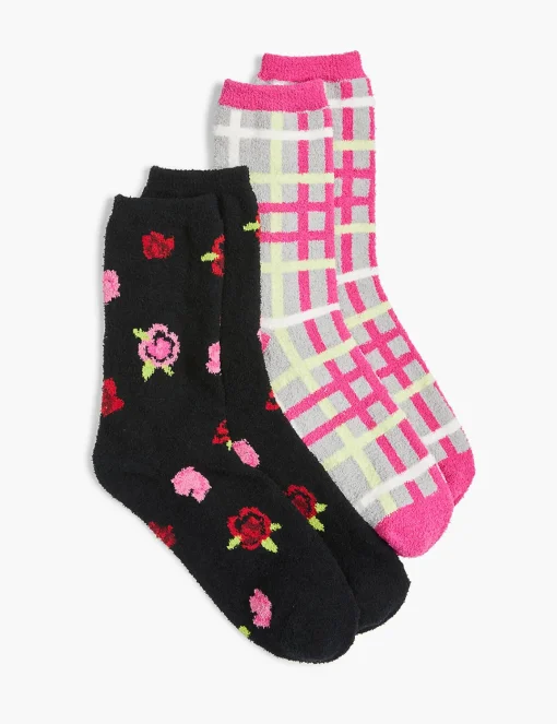 Sleep Separates^Lane Bryant Cozy 2 Pack - Roses And Plaid Gray Skies