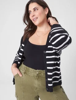 Sweaters^Lane Bryant Crew-Neck Cardigan Blue Stripe