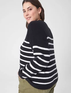Sweaters^Lane Bryant Crew-Neck Cardigan Blue Stripe