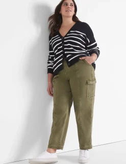 Sweaters^Lane Bryant Crew-Neck Cardigan Blue Stripe