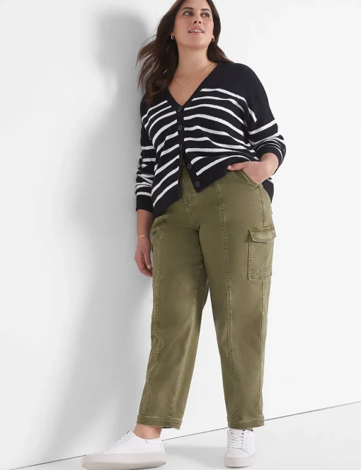 Sweaters^Lane Bryant Crew-Neck Cardigan Blue Stripe