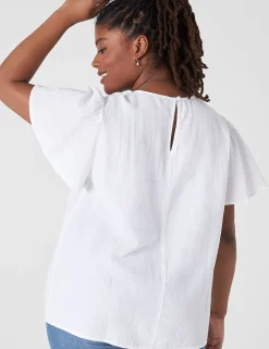Shirts & Blouses^Lane Bryant Crew-Neck Embroidered Top White