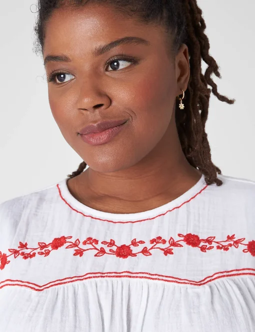 Shirts & Blouses^Lane Bryant Crew-Neck Embroidered Top White