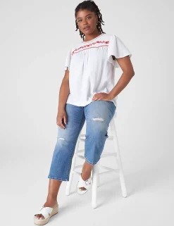 Shirts & Blouses^Lane Bryant Crew-Neck Embroidered Top White