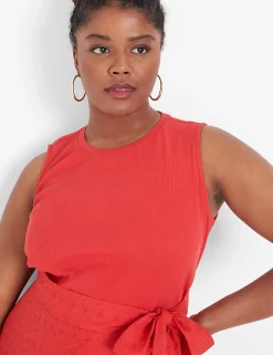 Date Night^Lane Bryant Crew-Neck Mixed-Fabric Dress Red