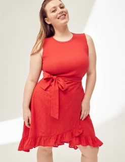 Date Night^Lane Bryant Crew-Neck Mixed-Fabric Dress Red