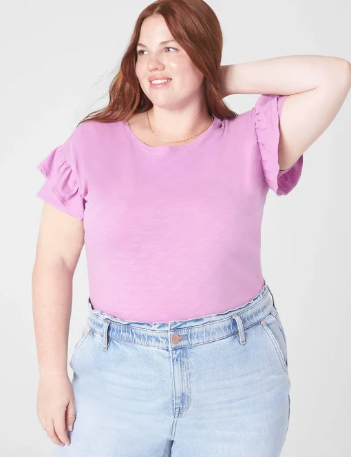 Knit Tops^Lane Bryant Crew-Neck Ruffle Tee First Bloom