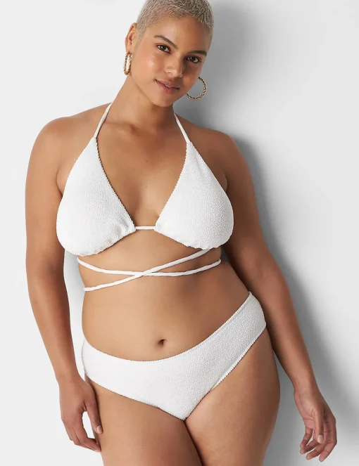 Swim Bottoms^Lane Bryant Crinkle Dipped Tanga Swim Bottom Bright White