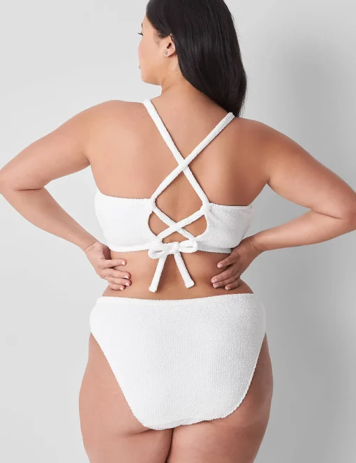 Swim Bottoms^Lane Bryant Crinkle High-Leg Cheeky Swim Bottom Bright White