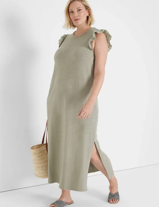 Maxi & Midi^Lane Bryant Crochet Sleeve Maxi Dress Dried Sage