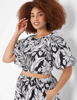 Shirts & Blouses^Lane Bryant Crop Balloon-Sleeve Top Maui Leaves