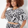 Date Night^Lane Bryant Crop Balloon-Sleeve Top Maui Leaves