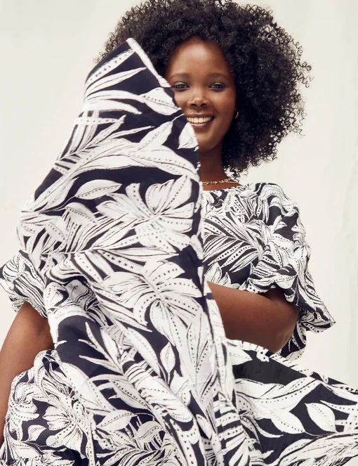 Date Night^Lane Bryant Crop Balloon-Sleeve Top Maui Leaves