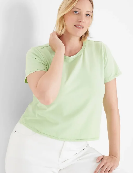 Knit Tops^Lane Bryant Crop Crew-Neck Washed Tee Pastel Green