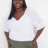 Knit Tops^Lane Bryant Crop Drawcord-Detail Eyelet Top Ivory Rose