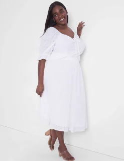 Knit Tops^Lane Bryant Crop Drawcord-Detail Eyelet Top Ivory Rose