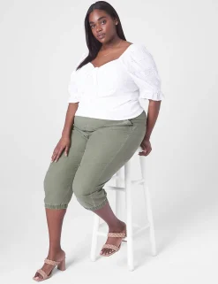 Knit Tops^Lane Bryant Crop Drawcord-Detail Eyelet Top Ivory Rose
