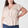 Knit Tops^Lane Bryant Crop Flutter-Sleeve Tie V-Neck Knit Top Ashley Floral