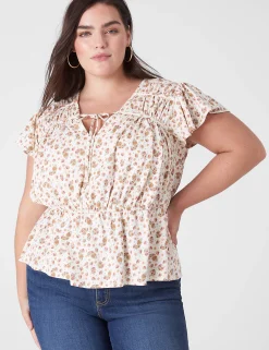 Knit Tops^Lane Bryant Crop Flutter-Sleeve Tie V-Neck Knit Top Ashley Floral