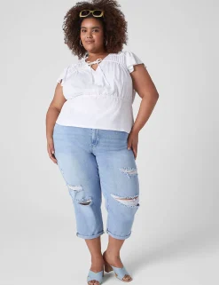 Knit Tops^Lane Bryant Crop Flutter-Sleeve Tie V-Neck Knit Top White