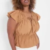 Shirts & Blouses^Lane Bryant Crop Flutter-Sleeve Tie V-Neck Top Chipmunk