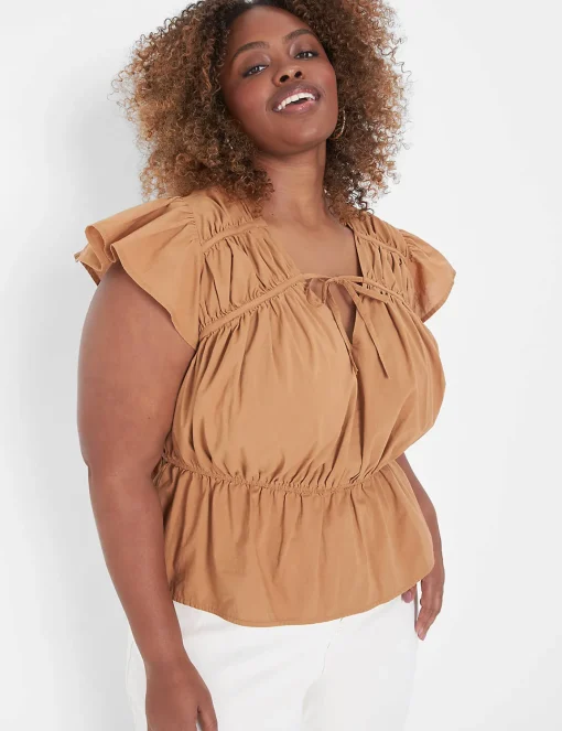 Shirts & Blouses^Lane Bryant Crop Flutter-Sleeve Tie V-Neck Top Chipmunk
