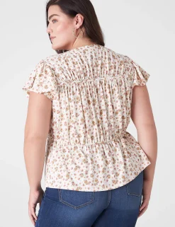 Knit Tops^Lane Bryant Crop Flutter-Sleeve Tie V-Neck Knit Top Ashley Floral
