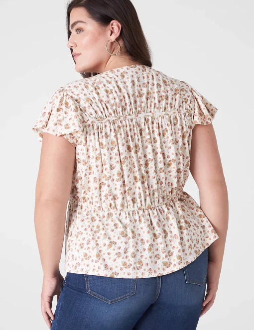 Knit Tops^Lane Bryant Crop Flutter-Sleeve Tie V-Neck Knit Top Ashley Floral
