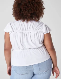 Knit Tops^Lane Bryant Crop Flutter-Sleeve Tie V-Neck Knit Top White