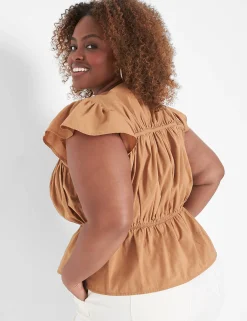 Shirts & Blouses^Lane Bryant Crop Flutter-Sleeve Tie V-Neck Top Chipmunk