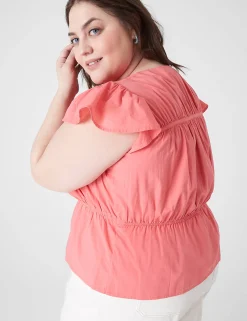 Shirts & Blouses^Lane Bryant Crop Flutter-Sleeve Tie V-Neck Top Sun Kissed Coral