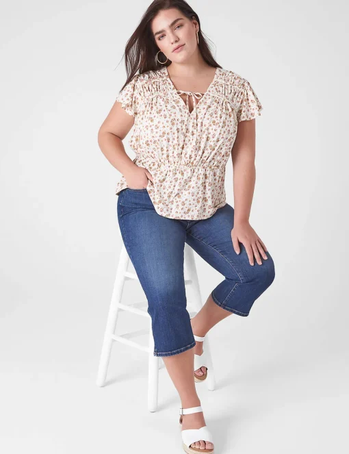 Knit Tops^Lane Bryant Crop Flutter-Sleeve Tie V-Neck Knit Top Ashley Floral