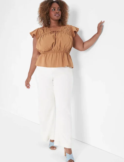 Shirts & Blouses^Lane Bryant Crop Flutter-Sleeve Tie V-Neck Top Chipmunk
