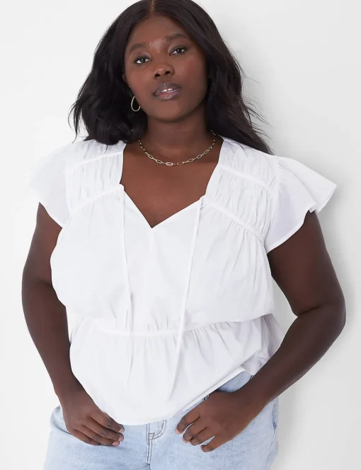Shirts & Blouses^Lane Bryant Crop Flutter-Sleeve Tie V-Neck Top Ivory Rose