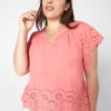 Shirts & Blouses^Lane Bryant Crop Scallop-Hem Ruffle-Neck Top Sun Kissed Coral