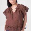 Shirts & Blouses^Lane Bryant Crop Scallop-Hem Ruffle-Neck Top Potting Soil