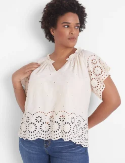 Shirts & Blouses^Lane Bryant Crop Scallop-Hem Ruffle-Neck Top Brazilian Sand