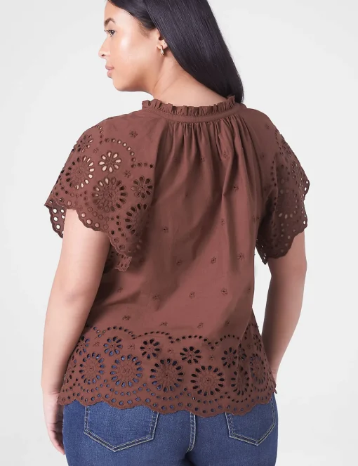 Shirts & Blouses^Lane Bryant Crop Scallop-Hem Ruffle-Neck Top Potting Soil