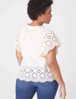 Shirts & Blouses^Lane Bryant Crop Scallop-Hem Ruffle-Neck Top Brazilian Sand