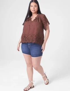 Shirts & Blouses^Lane Bryant Crop Scallop-Hem Ruffle-Neck Top Potting Soil