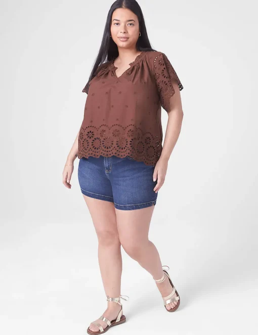 Shirts & Blouses^Lane Bryant Crop Scallop-Hem Ruffle-Neck Top Potting Soil