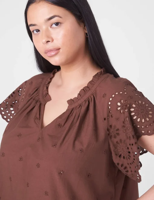 Shirts & Blouses^Lane Bryant Crop Scallop-Hem Ruffle-Neck Top Potting Soil